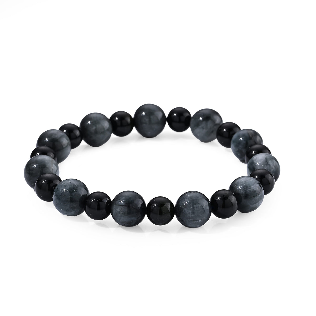 Eagle Eye and Black Tourmaline 90.00 ctw Beaded Stretchable Bracelet