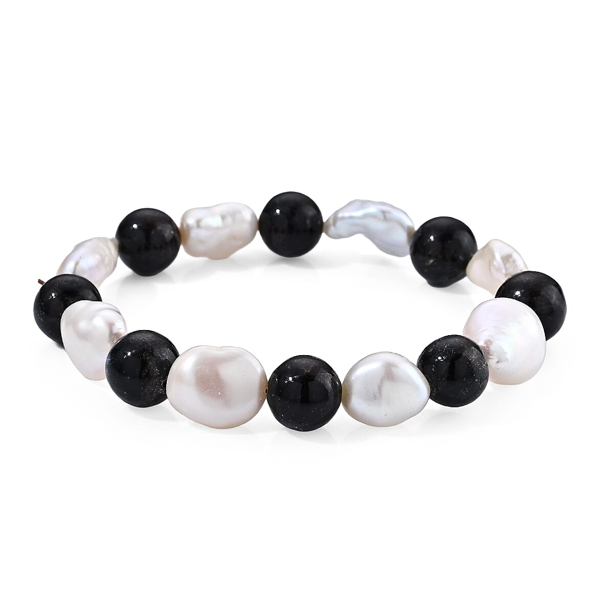 Astrophyllite Beaded 70.00 ctw and Freshwater Pearl Stretchable Bracelet