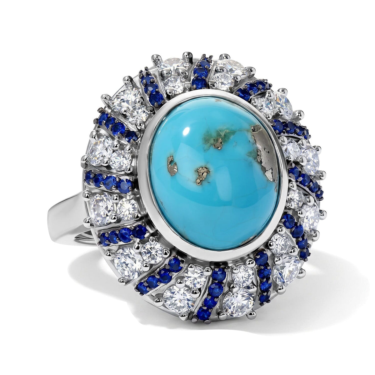 D''Joy AAA Sonoran Turquoise, Multi Gemstone Ring in Rhodium Over Sterling Silver (Size 10.0) 5.40 ctw