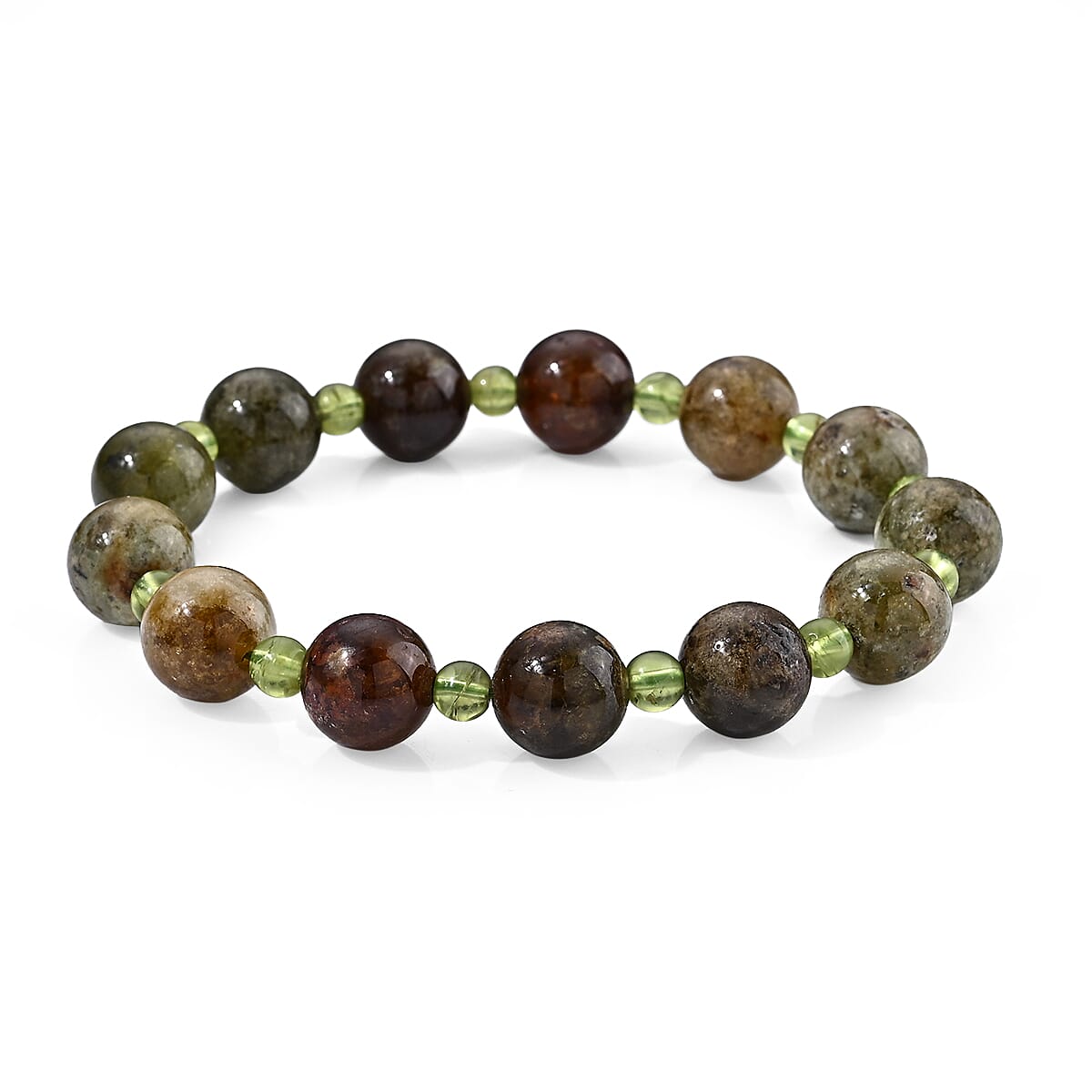 Green Garnet 140.00 ctw Beaded and Peridot Stretchable Bracelet