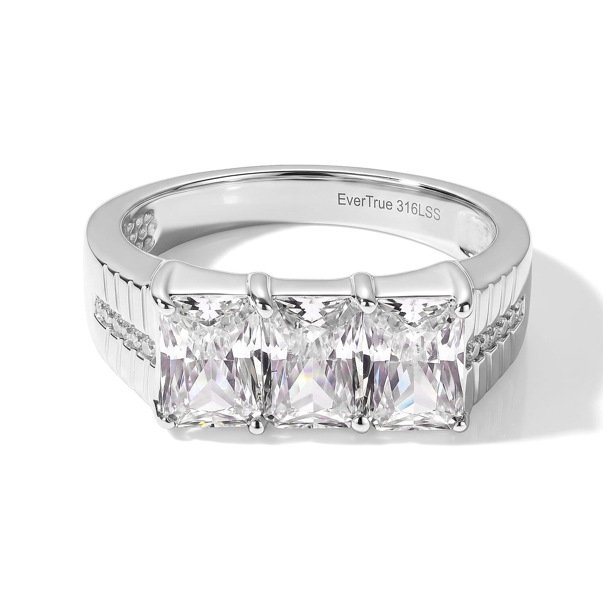 Simulated Diamond 3 Stone Ring in Stainless Steel (Size 10.0) 5.15 ctw