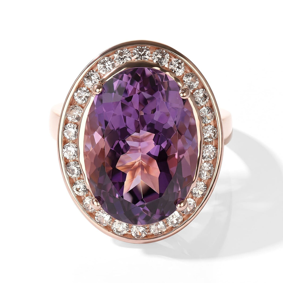 EverTrue Rose De France Amethyst and White Zircon 13.60 ctw Ring in 18K RG Plated (Size 7.0)