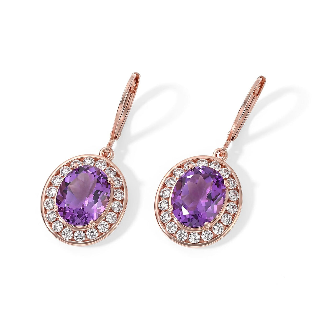 EverTrue Rose De France Amethyst and White Zircon 8.60 ctw Earrings in 18K RG Plated