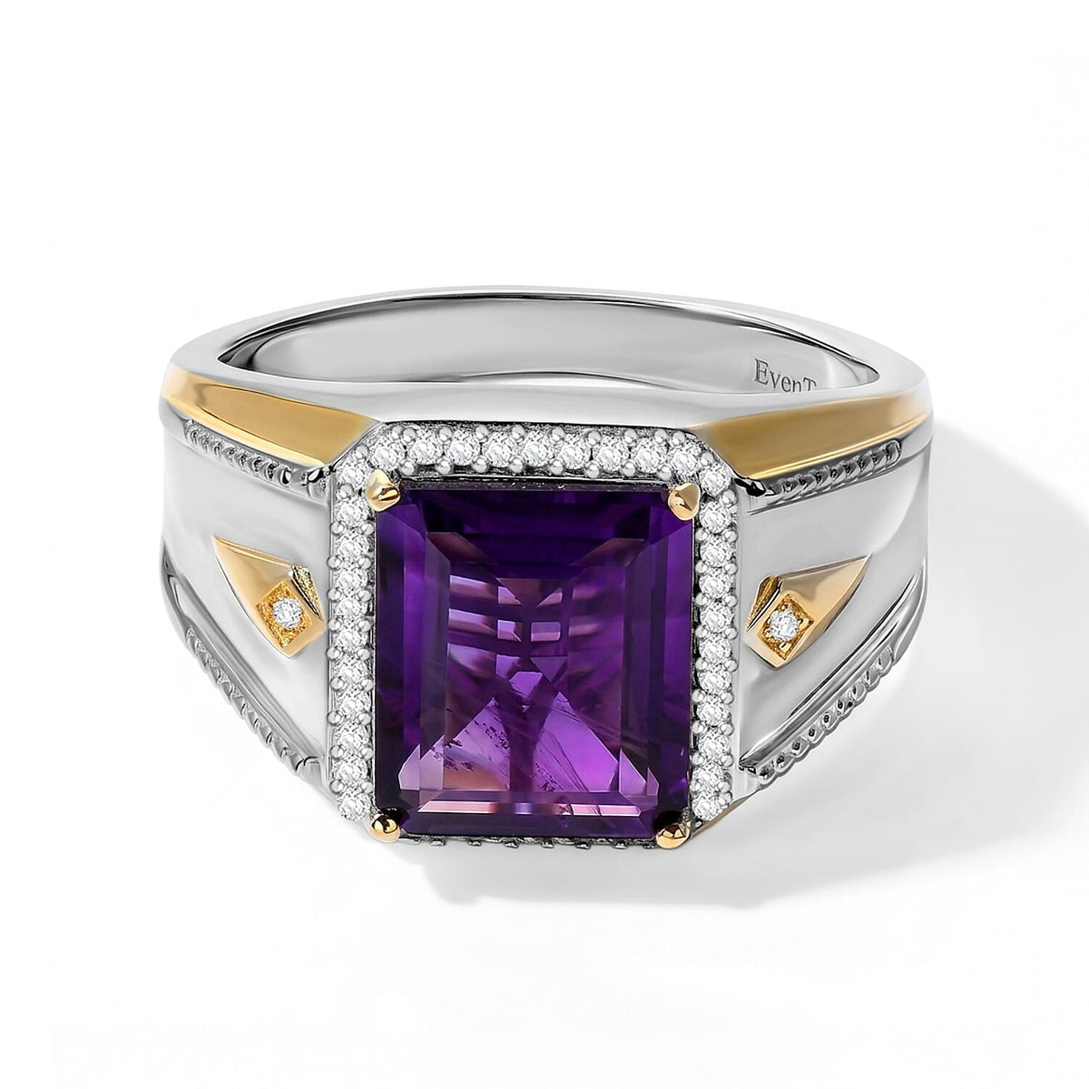 EverTrue African Amethyst and Moissanite 5.80 ctw Men's Ring in 18K YG Plated and Platinum Bond (Size 12.0)
