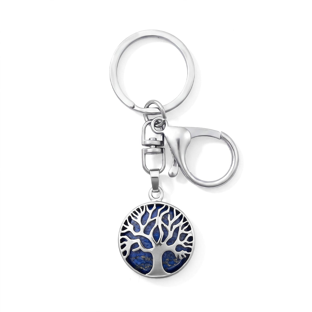 Red Jasper 20.00 ctw Tree of Life Keychain in Silvertone