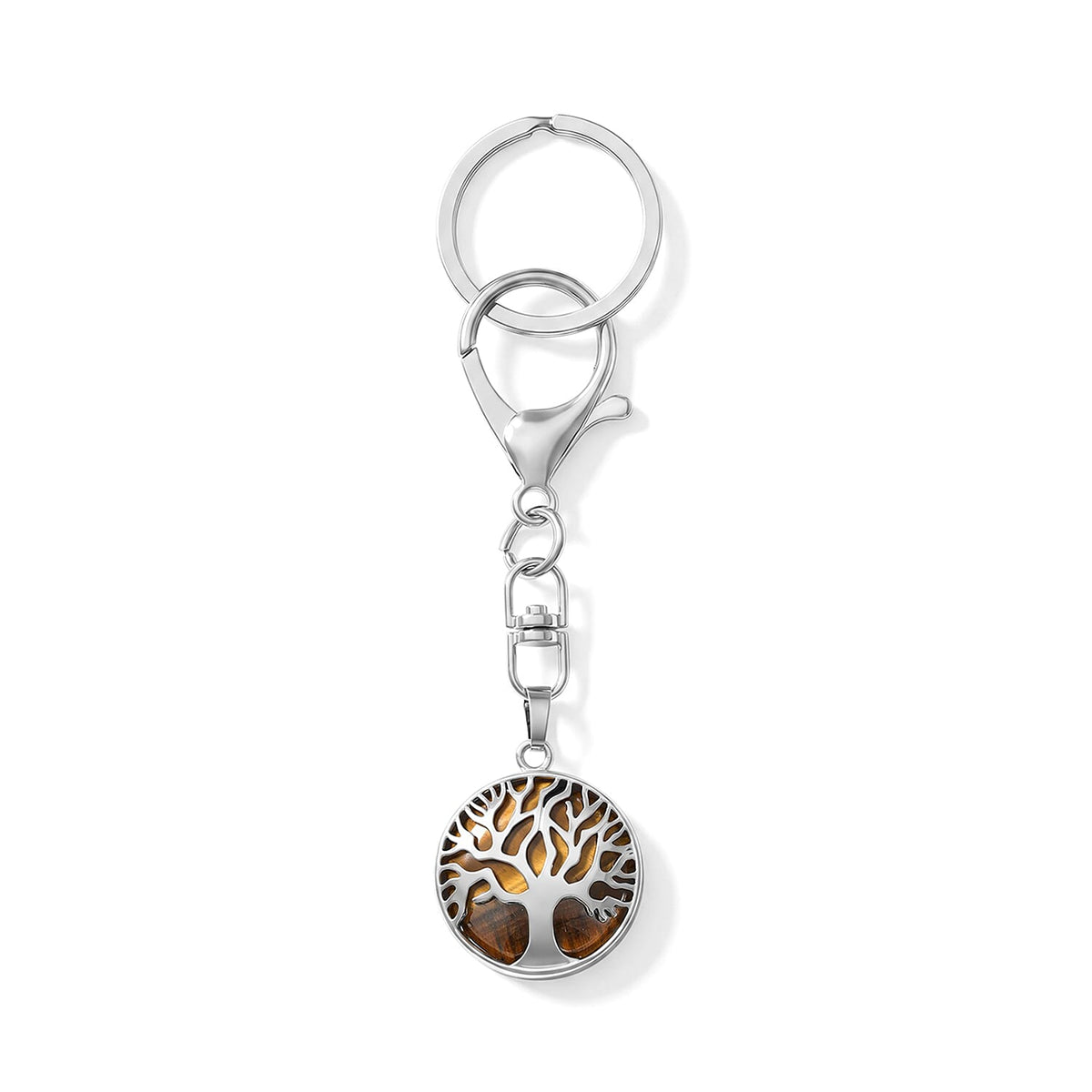 Red Jasper 20.00 ctw Tree of Life Keychain in Silvertone
