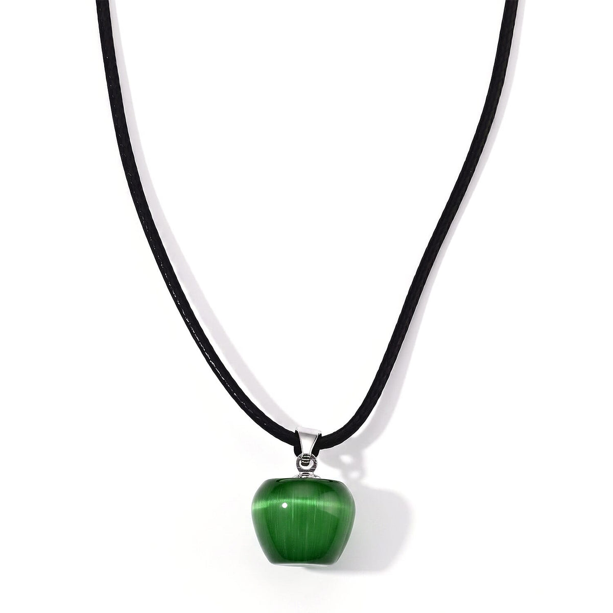 Lab Created Green Cat's Eye 20.00 ctw Pendant in Silvertone with Cord Necklace (Adjustable)