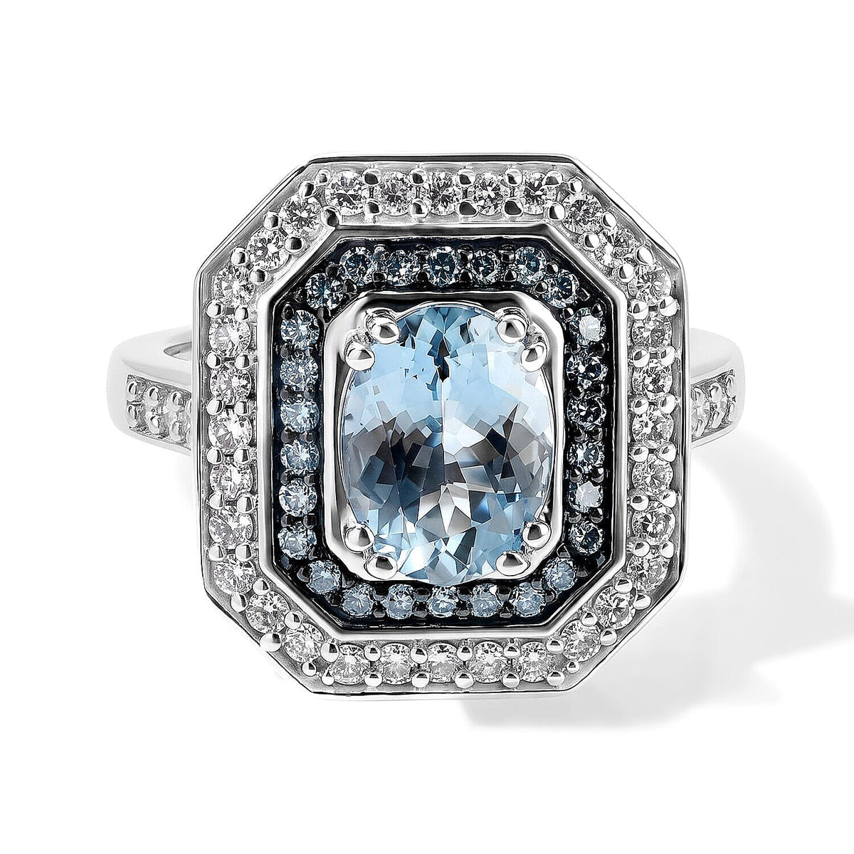 10K White Gold AAA Santa Maria Aquamarine, Luxuriant Lab Grown Blue Diamond (IR) and Lab Grow Diamond (VS) (0.75 cts) Ring (Size 7.0) (4.90 g) 2.35 ctw