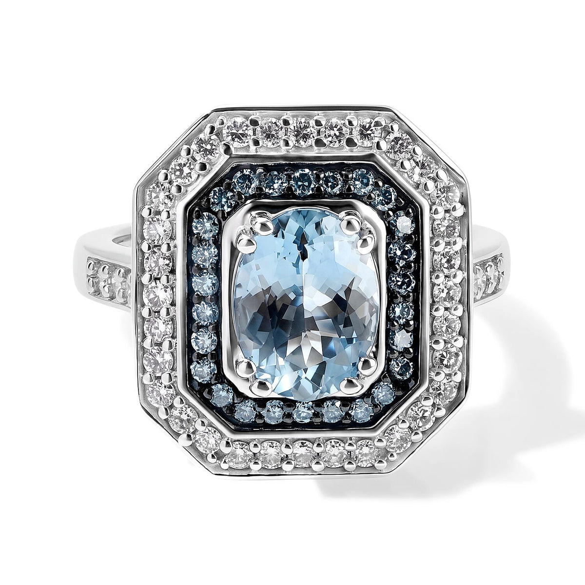 10K White Gold AAA Santa Maria Aquamarine, Luxuriant Lab Grown Blue Diamond (IR) and Lab Grow Diamond (VS) (0.75 cts) Ring (Size 7.0) (4.90 g) 2.35 ctw