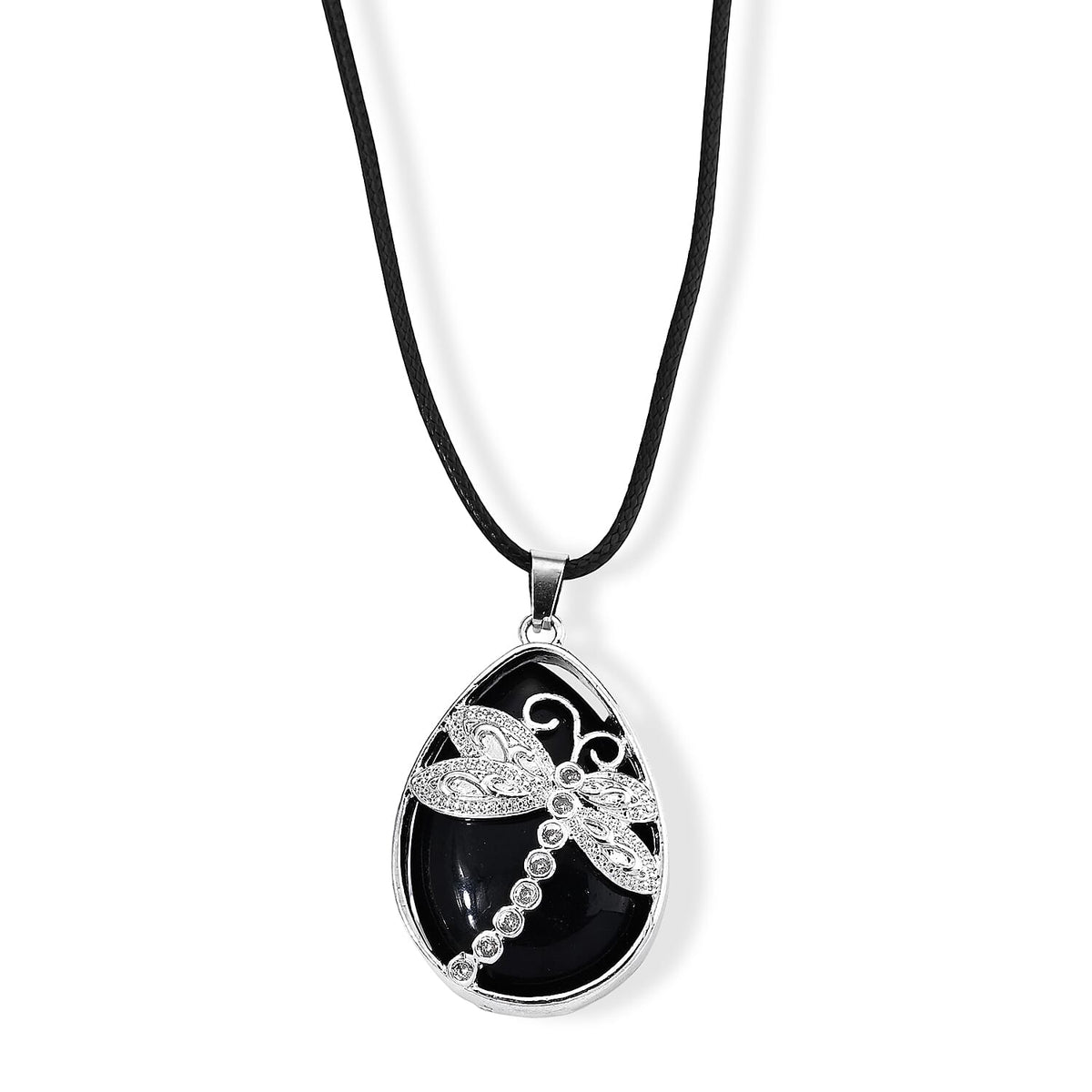 Turquoise 50.00 ctw Dragonfly Pendant in Silvertone with Cord Necklace (Adjustable)