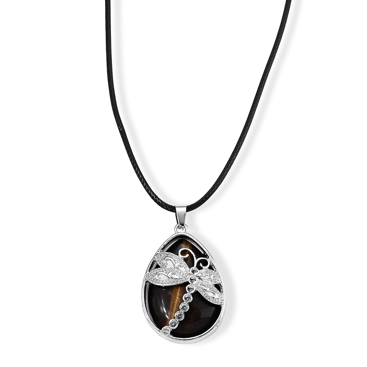 Turquoise 50.00 ctw Dragonfly Pendant in Silvertone with Cord Necklace (Adjustable)