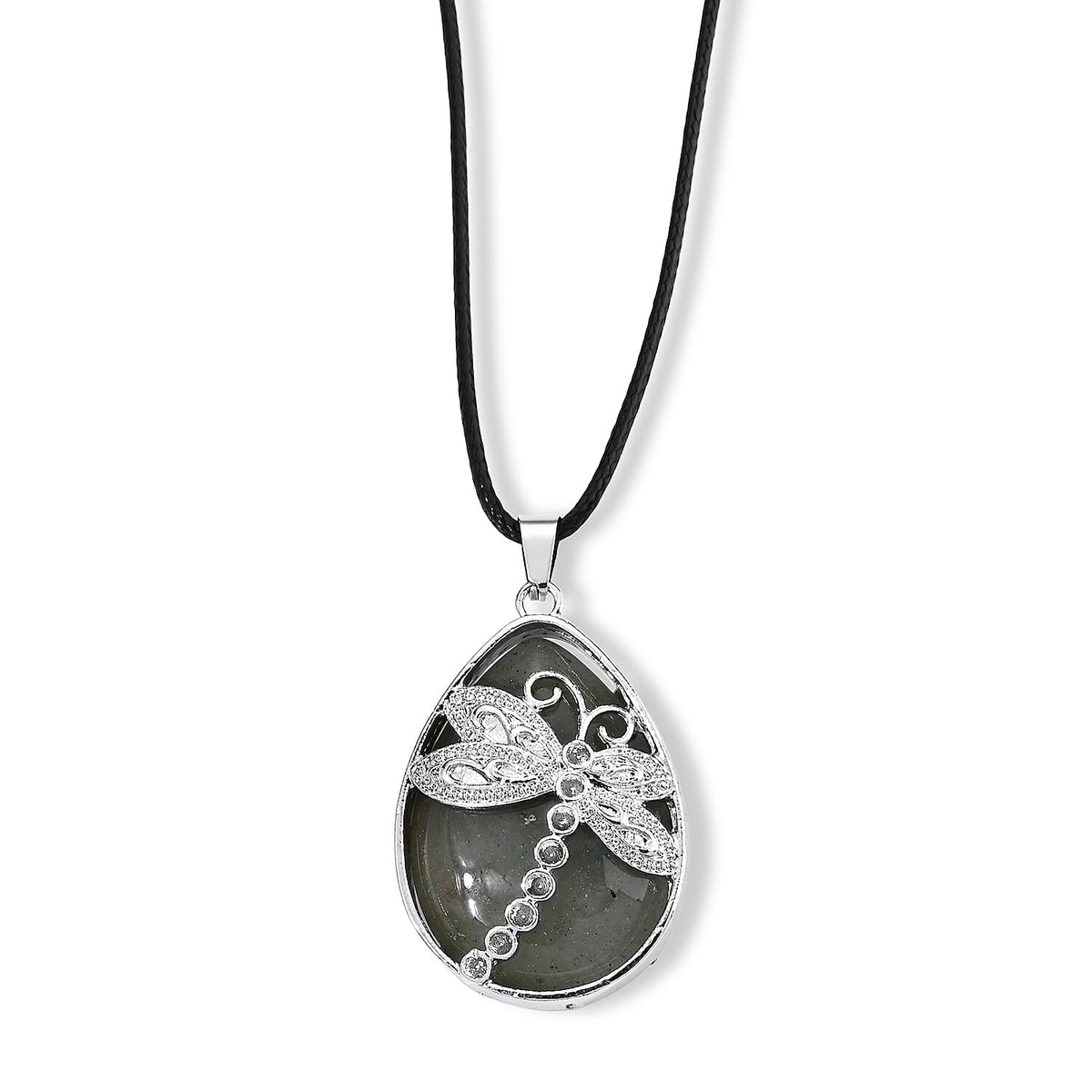 Turquoise 50.00 ctw Dragonfly Pendant in Silvertone with Cord Necklace (Adjustable)