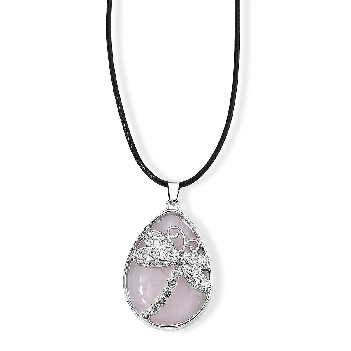 Turquoise 50.00 ctw Dragonfly Pendant in Silvertone with Cord Necklace (Adjustable)