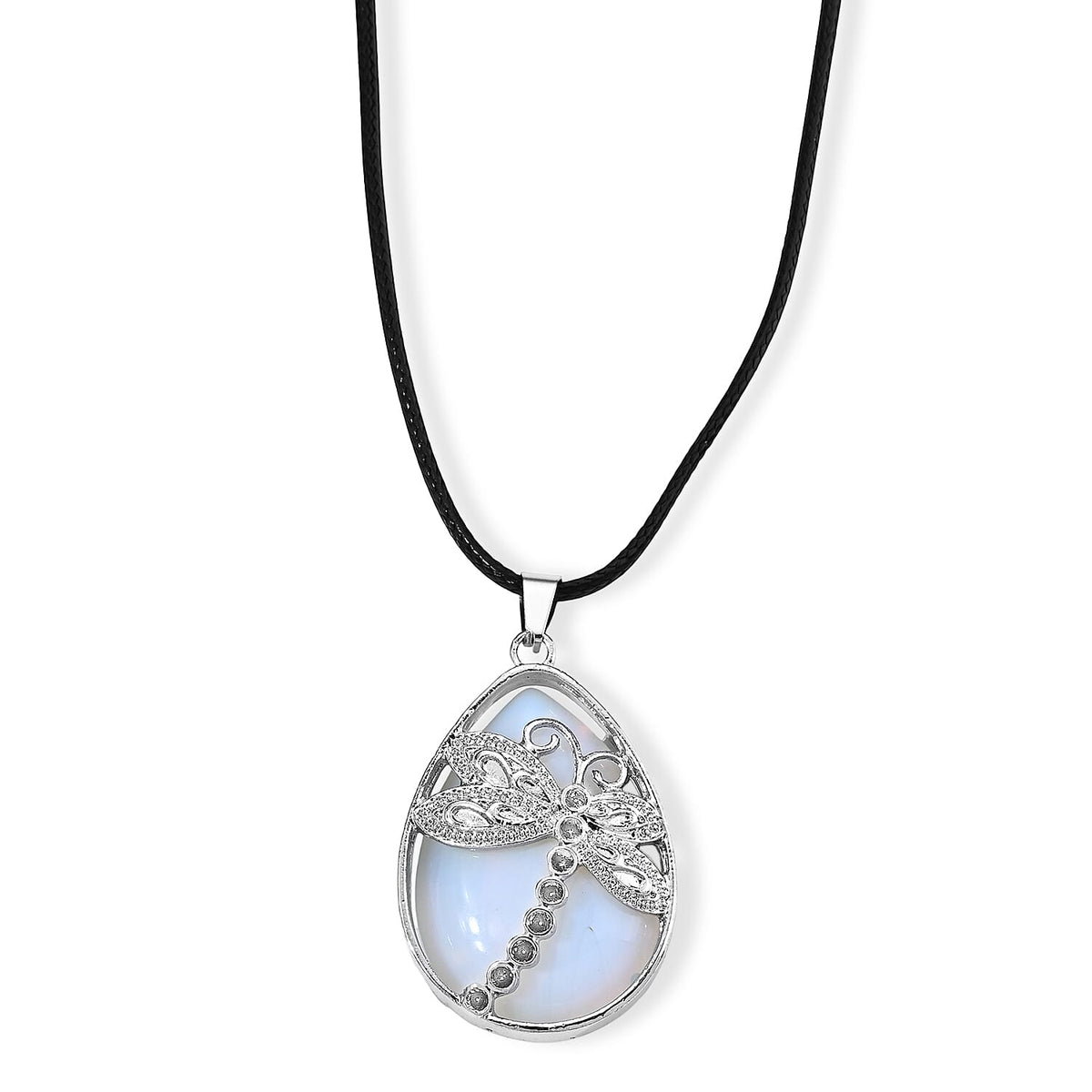Turquoise 50.00 ctw Dragonfly Pendant in Silvertone with Cord Necklace (Adjustable)