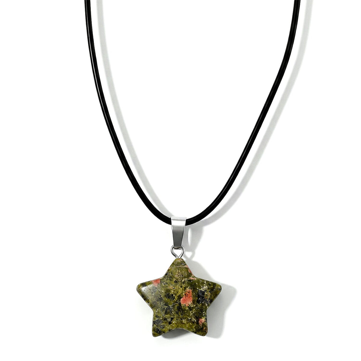 Unakite 25.00 ctw Pendant in Stainless Steel with Cord Necklace (Adjustable)