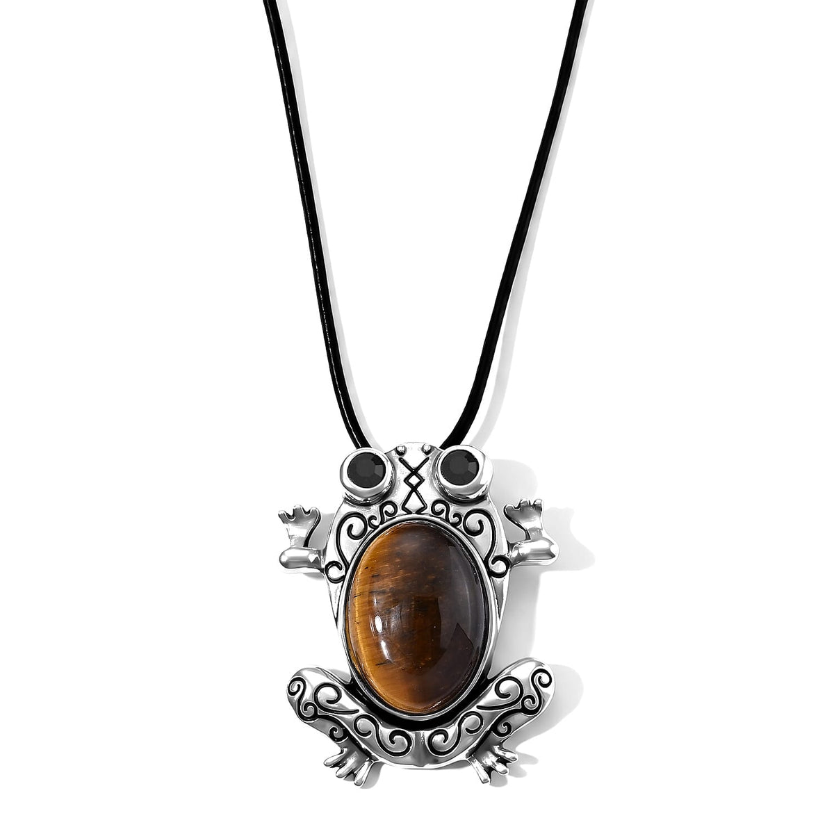 Gold Sandstone 45.00 ctw Frog Pendant in Stainless Steel with Cord Necklace (Adjustable)