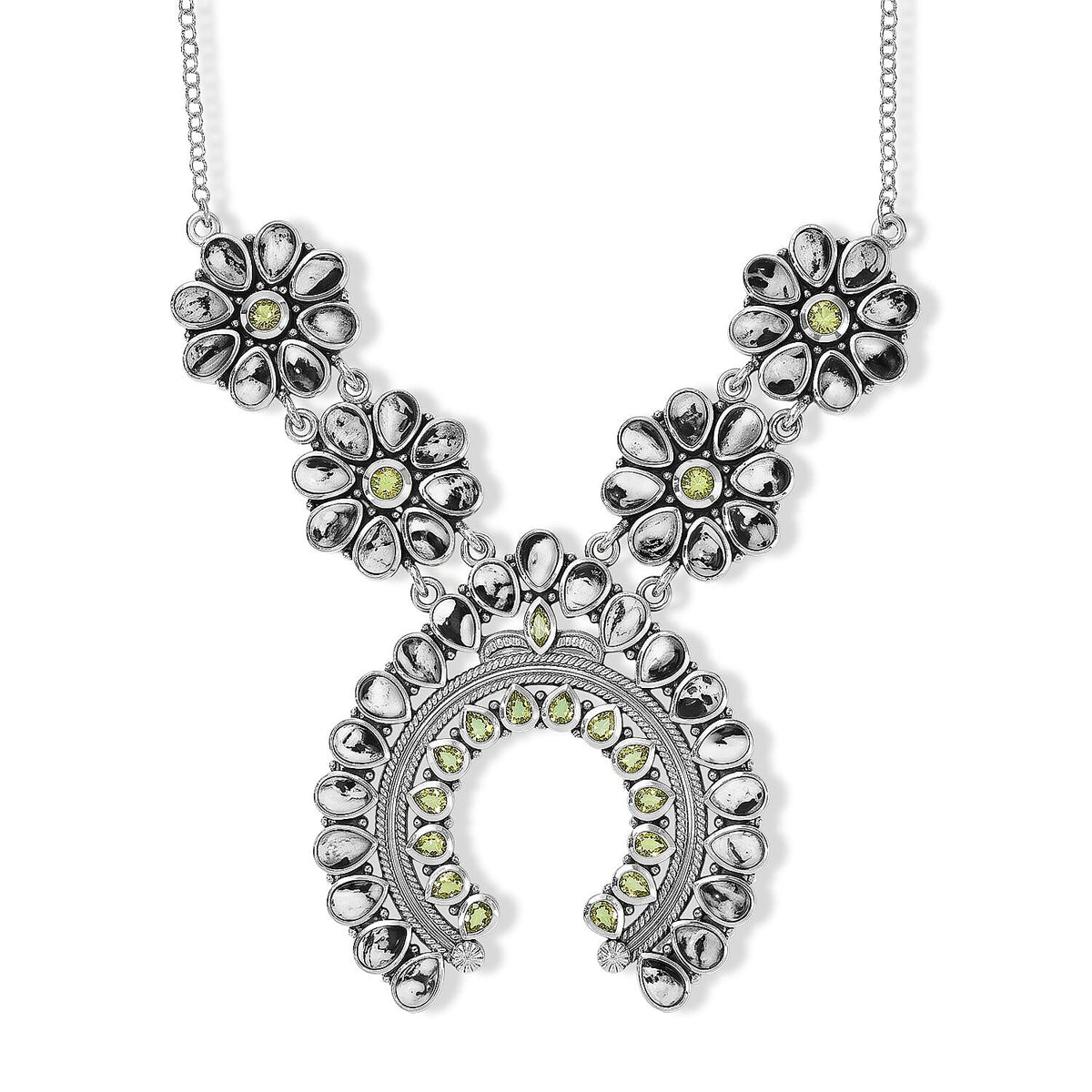 D''Joy Artisan Crafted Premium White Buffalo and Arizona Peridot 32.00 ctw Necklace (18 Inches) in Sterling Silver