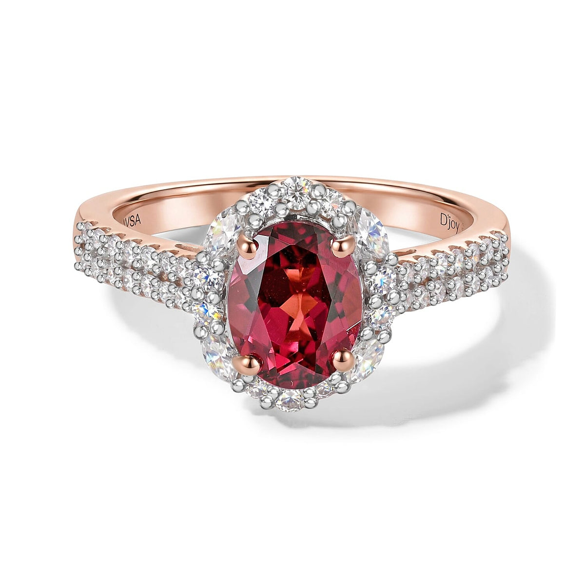 D''Joy Premium Tanzanian Raspberry Garnet, Moissanite Ring in 18K Vermeil RG Over Sterling Silver (Size 10.0) 2.00 ctw