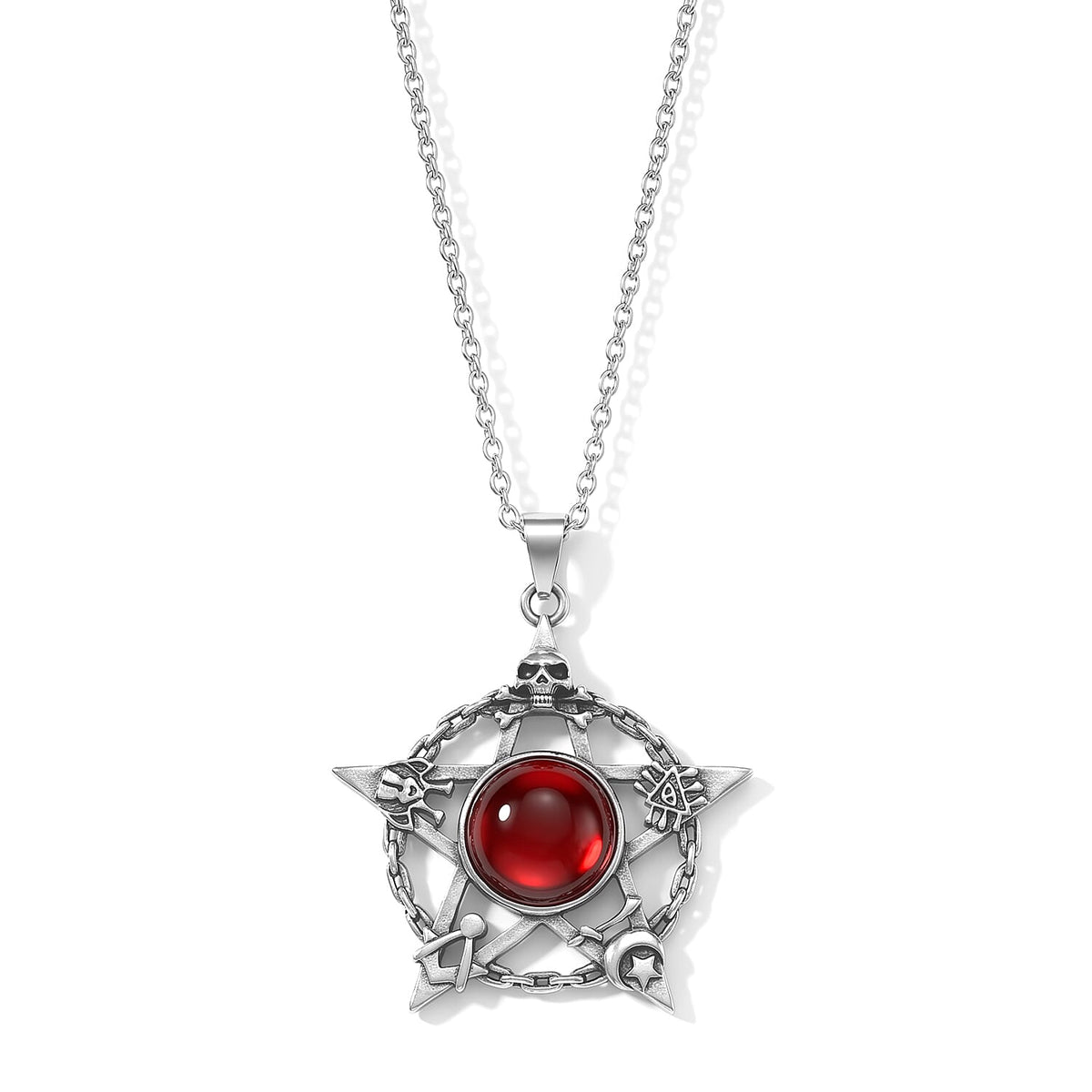 Red Agate 20.00 ctw Star Pendant in Silvertone with Stainless Steel Necklace 20 Inches