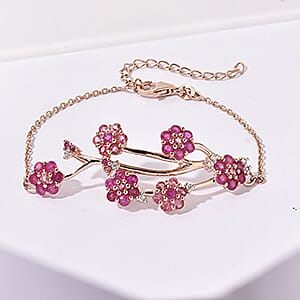 D'Joy Niassa Ruby , White Zircon Fancy Bracelet (Size - 6.5) Sterling Silver , Silver Wt. 7.18 g 4.20 ctw