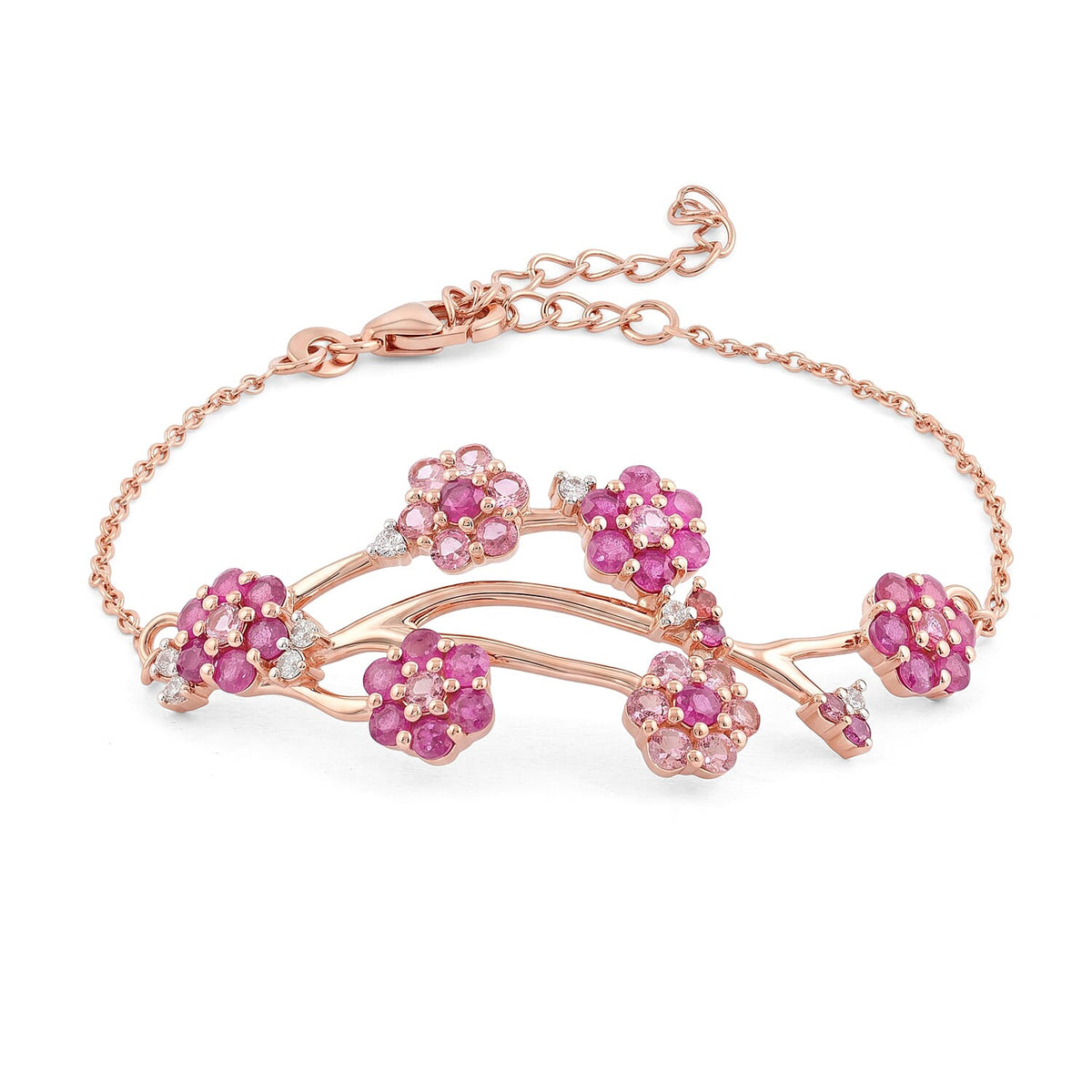 D'Joy Niassa Ruby , White Zircon Fancy Bracelet (Size - 6.5) Sterling Silver , Silver Wt. 7.18 g 4.20 ctw