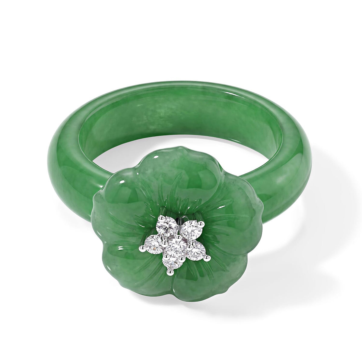 D''Joy Green Jade (D) and Moissanite 19.65 ctw Ring in Rhodium Over Sterling Silver (Size 9.0)