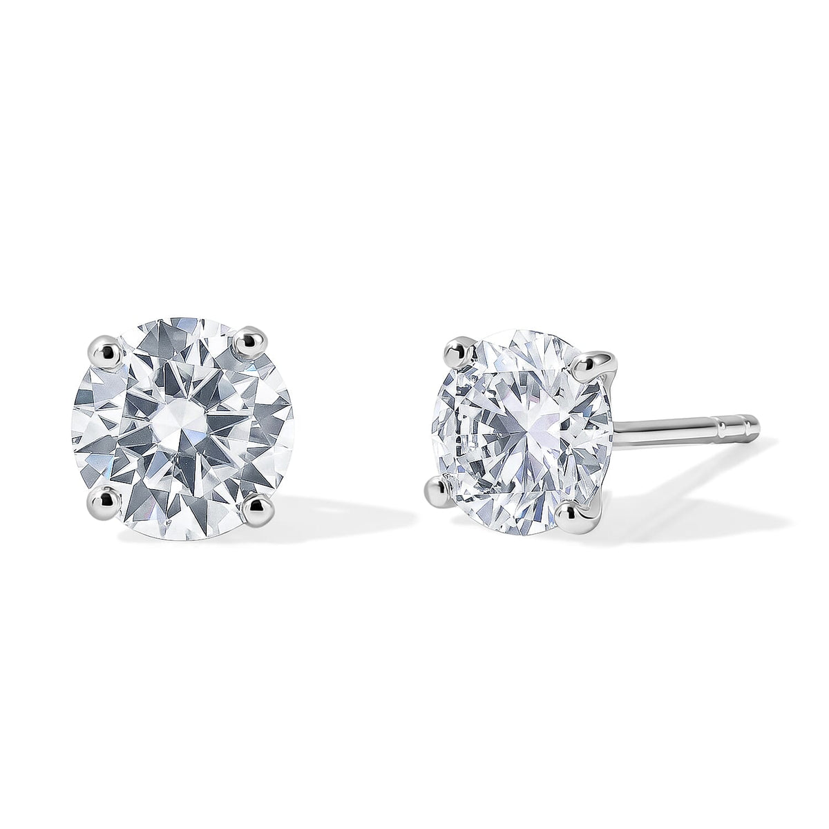 D''Joy Moissanite (Rnd 6mm) Solitaire Stud Earrings in Platinum Over Sterling Silver 1.50 ctw