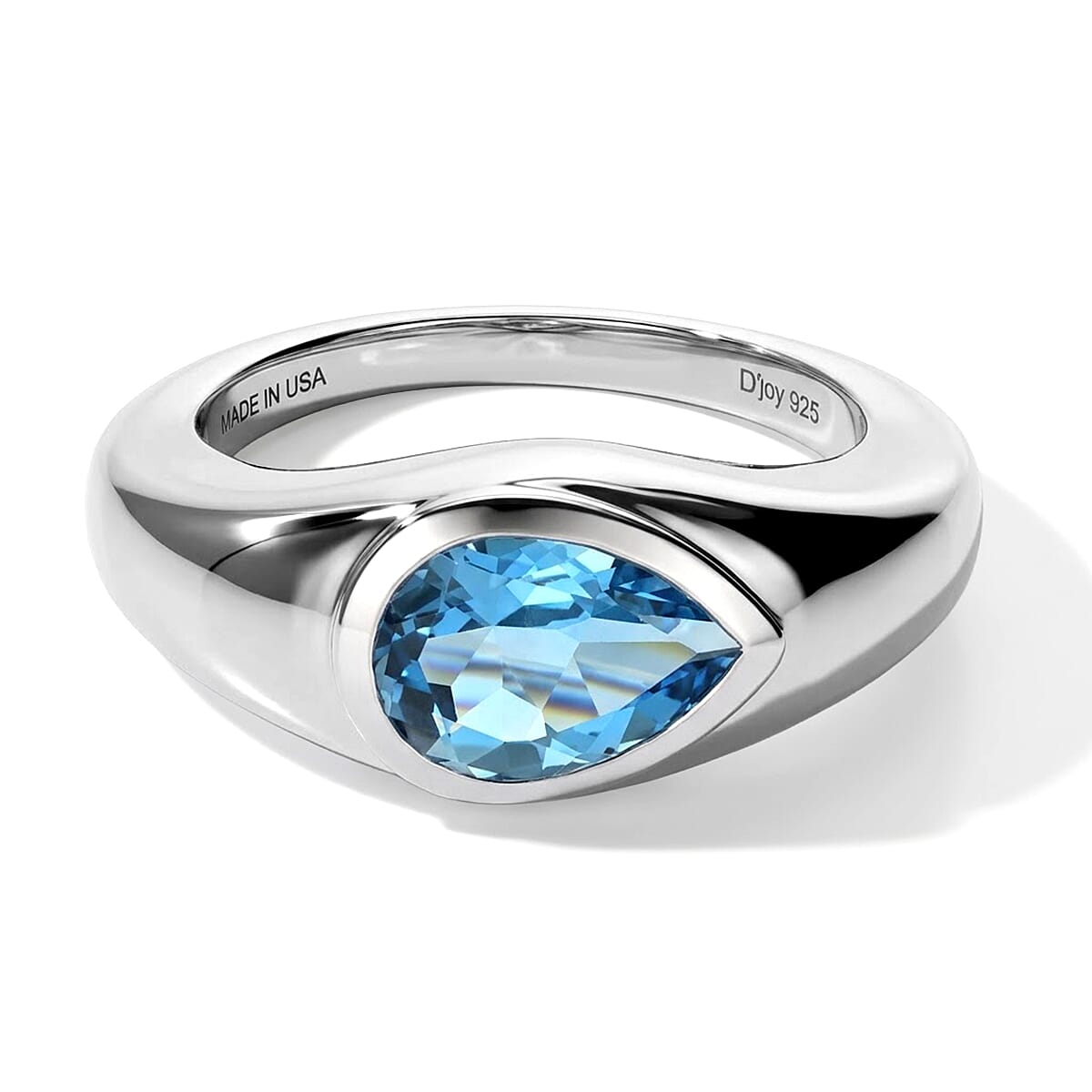 D''Joy Premium Swiss Blue Topaz Solitaire Ring in Rhodium Over Sterling Silver (Size 10.0) 2.15 ctw