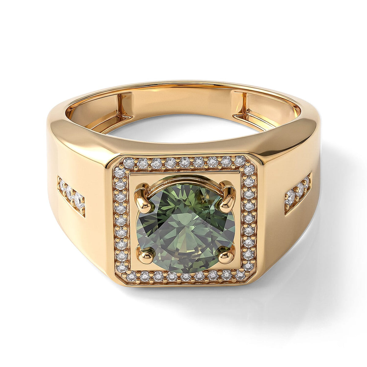 D'Joy Green and White Moissanite 2.25 ctw Ring in 18K Vermeil Yellow Gold Over Sterling Silver (Size 10.0)