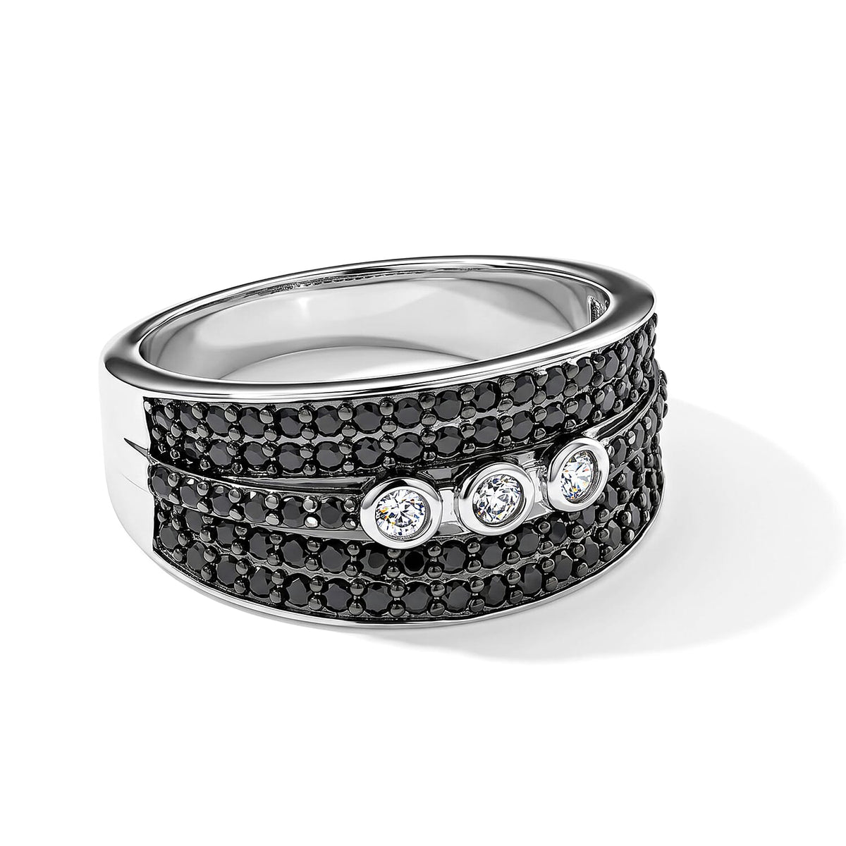 EverTrue Thai Black Spinel and Simulated Diamond 0.75 ctw Wide Band Ring in Silvertone (Size 10.0)