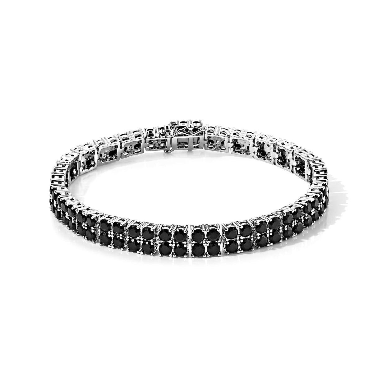 EverTrue Thai Black Spinel 3 Row Bracelet in Silvertone (6.50 In) 11.50 ctw