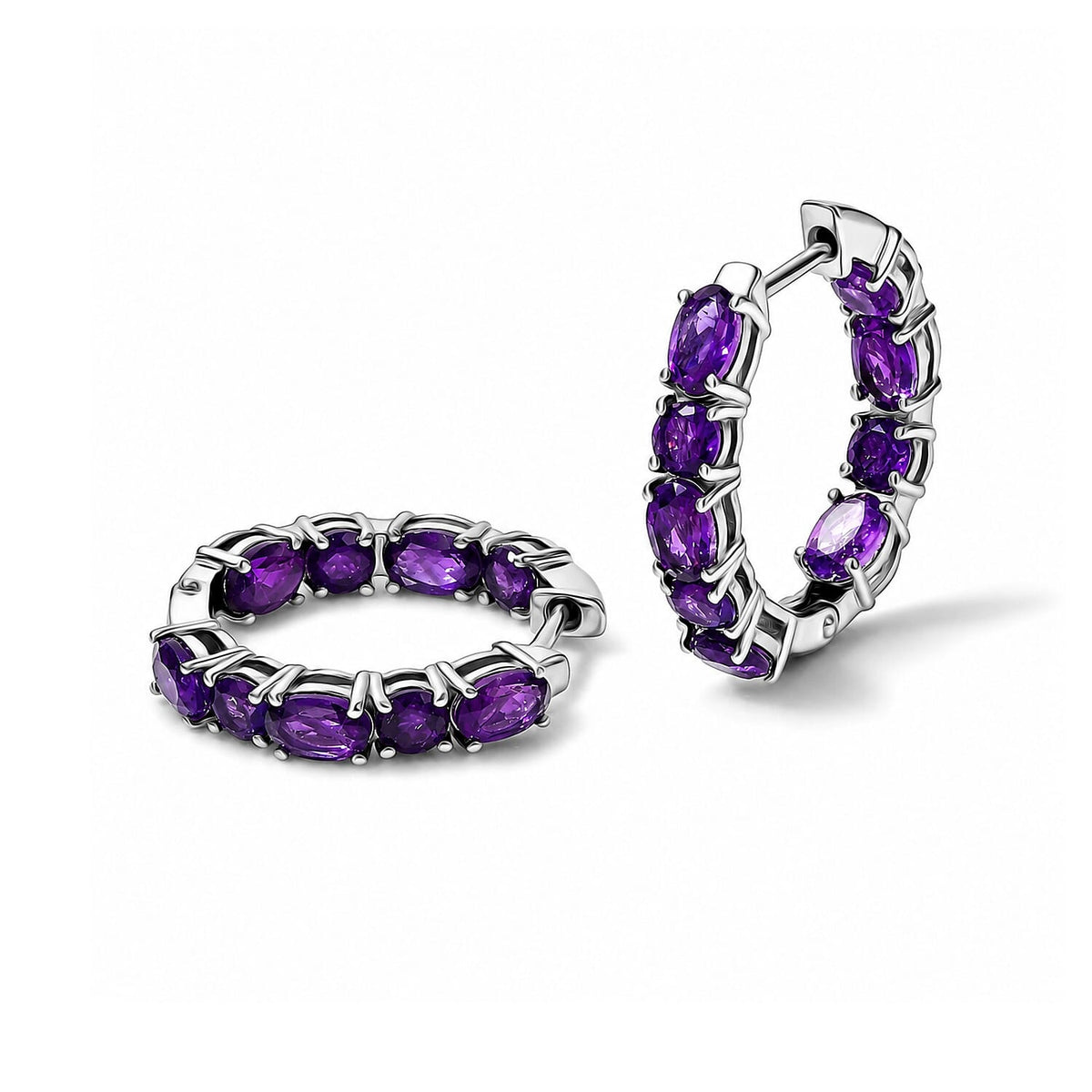 EverTrue African Amethyst 6.15 ctw Hoop Earrings in Platinum Bond