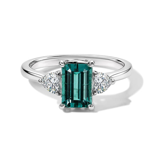 10K White Gold AAA Monte Belo Indicolite, Luxuriant Lab Grown Diamond (E-F, VS) (0.40 cts) Ring (Size 7.0) 2.30 ctw