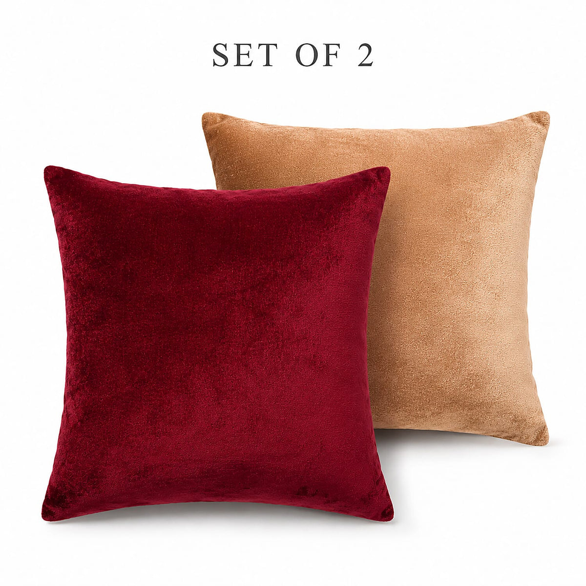 Set of 2 Maroon and Golden Flannel Pillow