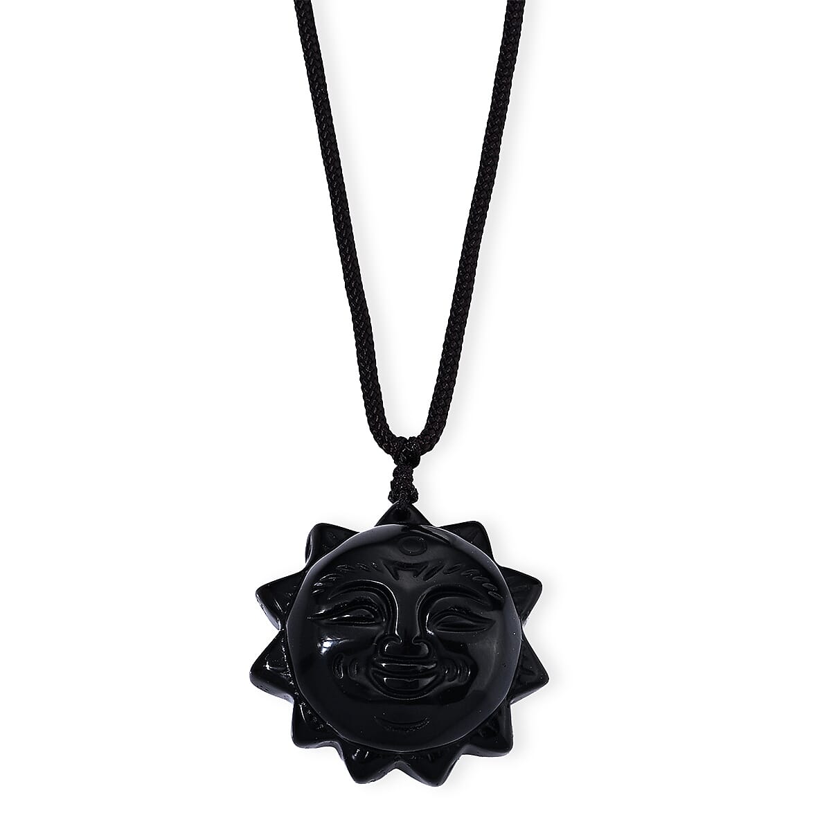 Black Obsidian 63.00 ctw Wolf Pendant Woven Necklace (26 Inches)