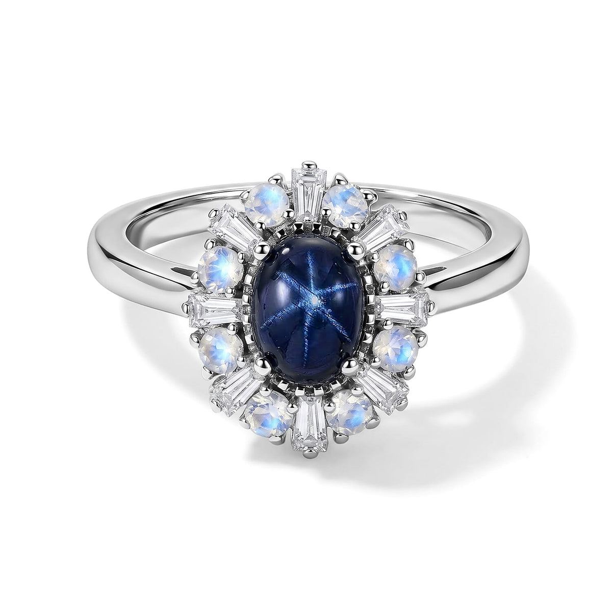 D''Joy Premium Blue Star Sapphire (DF) and Multi Gemstone 2.00 ctw Ring in Rhodium Over Sterling Silver (Size 5.0)