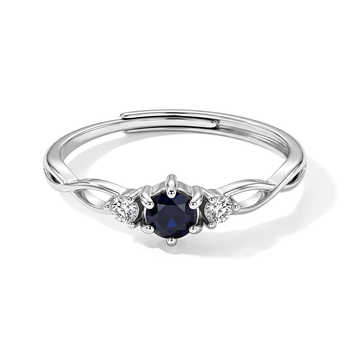 Blue Sapphire and Simulated Diamond 0.40 ctw Ring Silvertone (Adjustable)