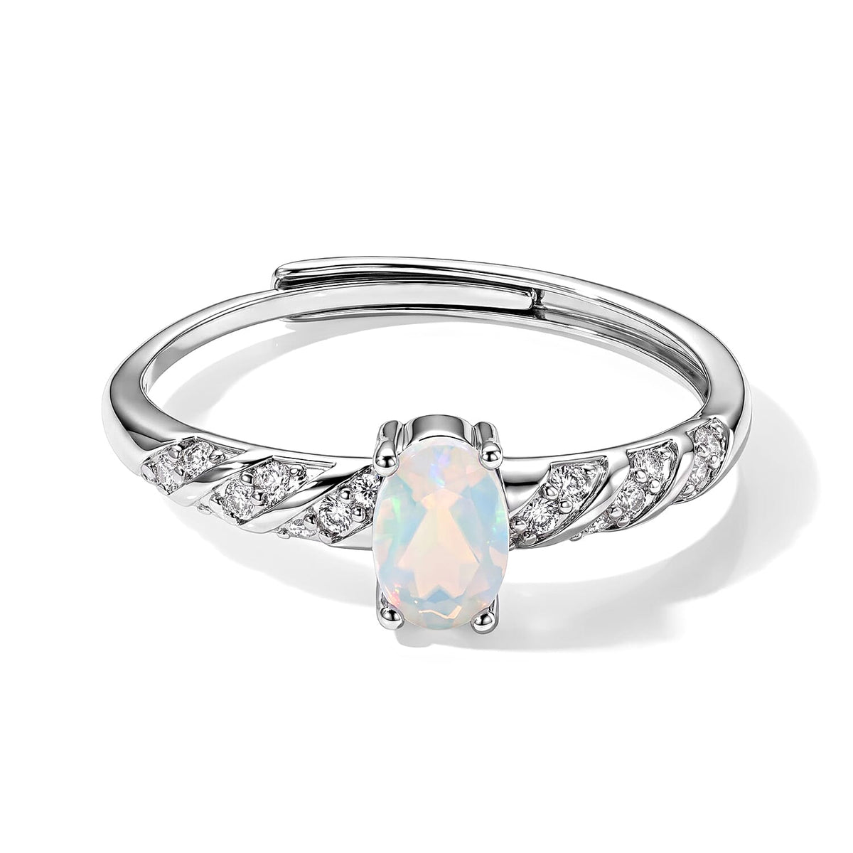 Opal and Simulated Diamond 1.05 ctw Ring in Silvertone (Adjustable)