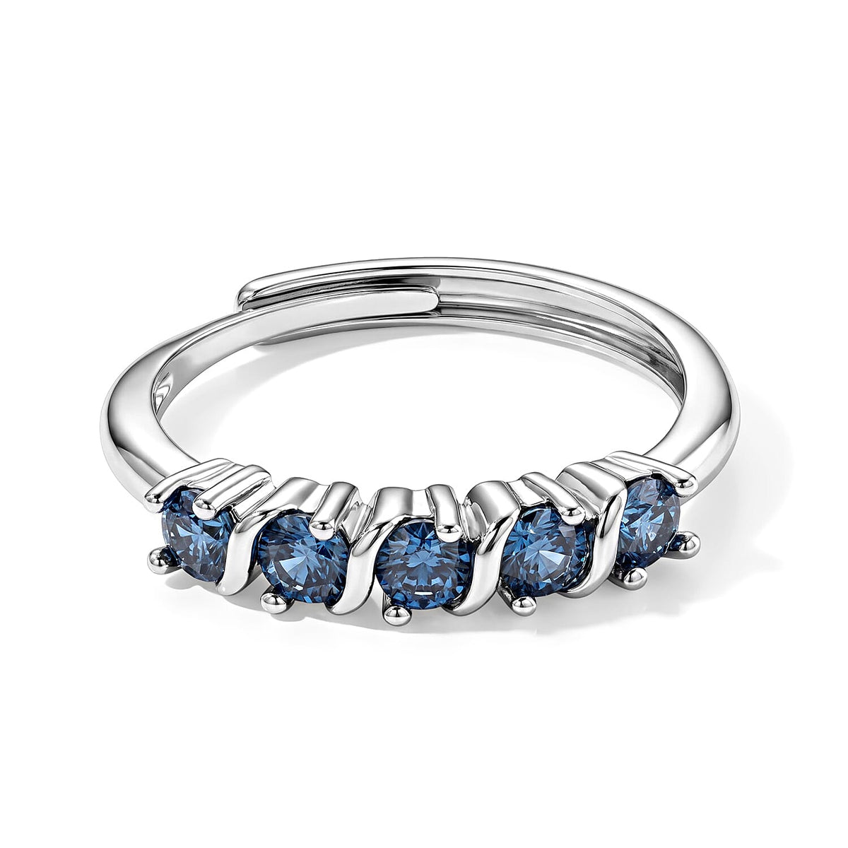 Blue Topaz 1.00 ctw 5 Stone Ring Silvertone (Adjustable)