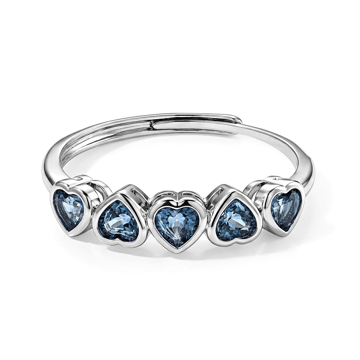 Blue Topaz 1.00 ctw 5 Stone Heart Ring Silvertone (Adjustable)