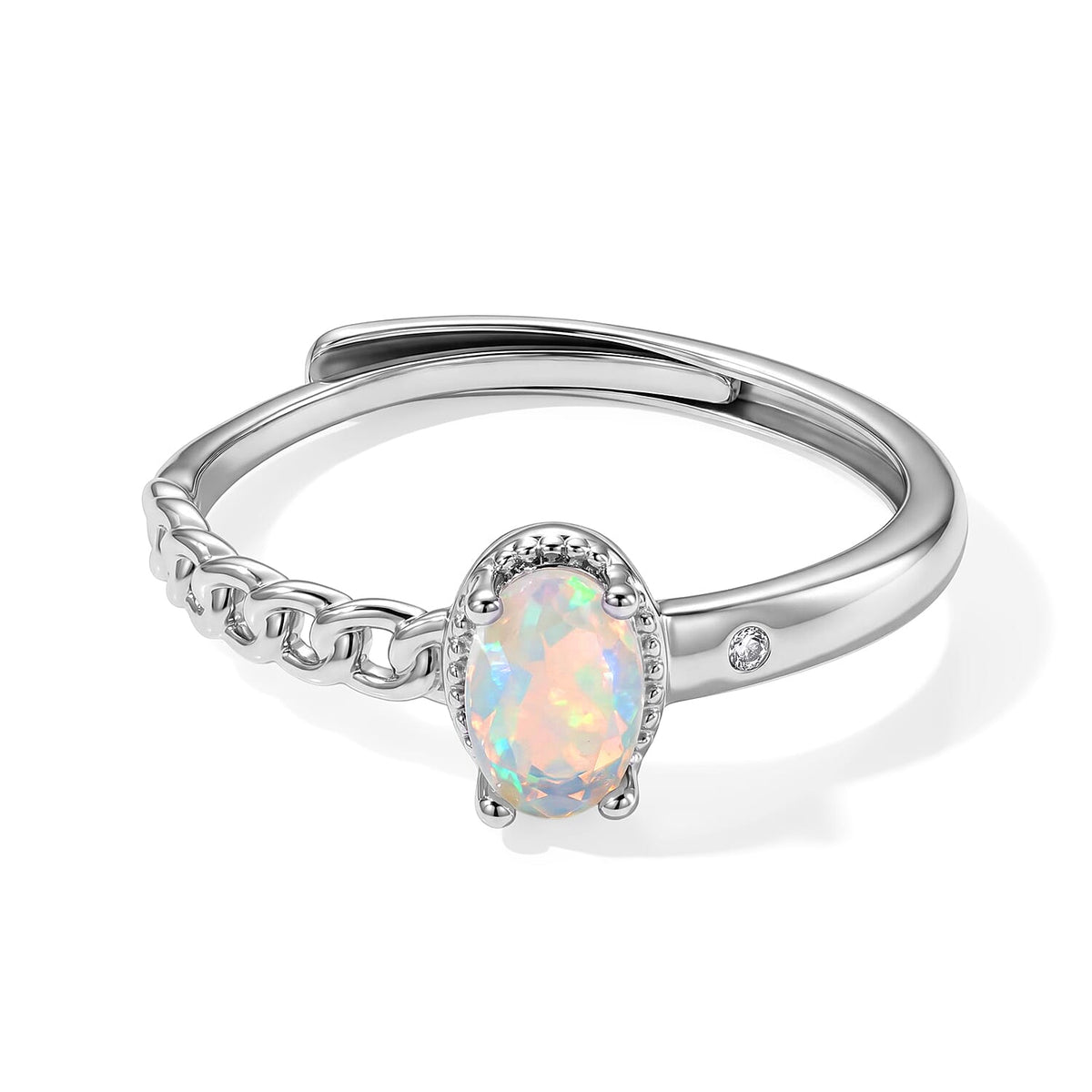 Opal and Simulated Diamond 1.00 ctw Ring Silvertone (Adjustable)