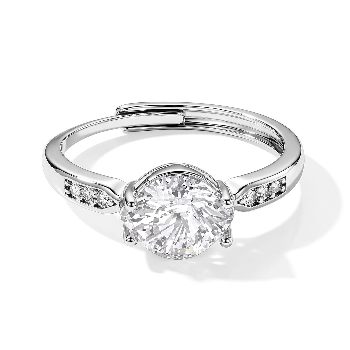 White Crystal Quartz & Simulated Diamond 2.00 ctw Ring in Silvertone (Adjustable)