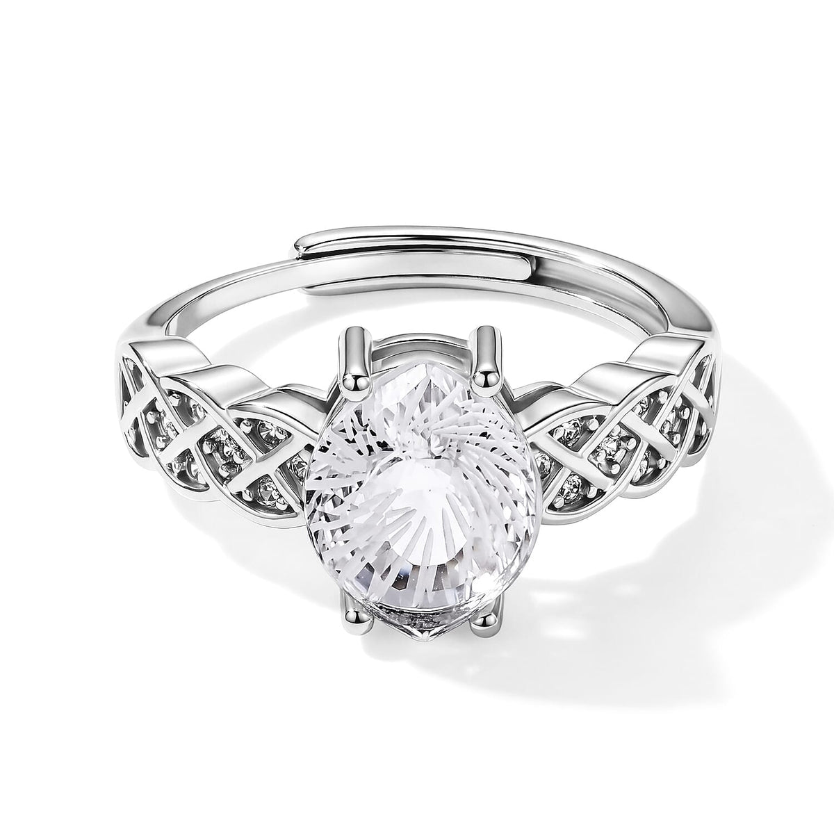 White Crystal Quartz and Simulated Diamond 2.50 ctw Ring in Silvertone (Adjustable)