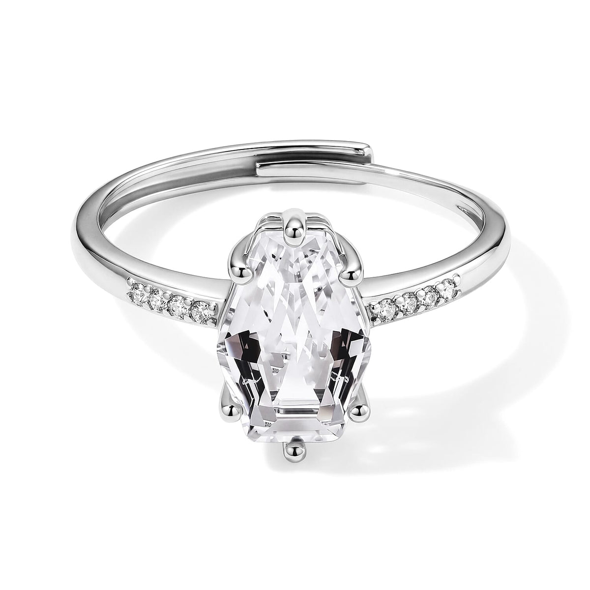 White Crystal Quartz and Simulated Diamond 2.0 ctw Ring in Silvertone (Adjustable)