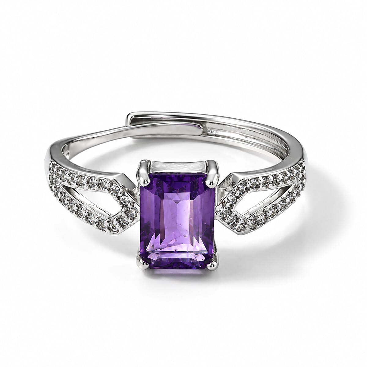 Amethyst & Simulated Diamond 3.00 ctw Ring in Silvertone (Adjustable)