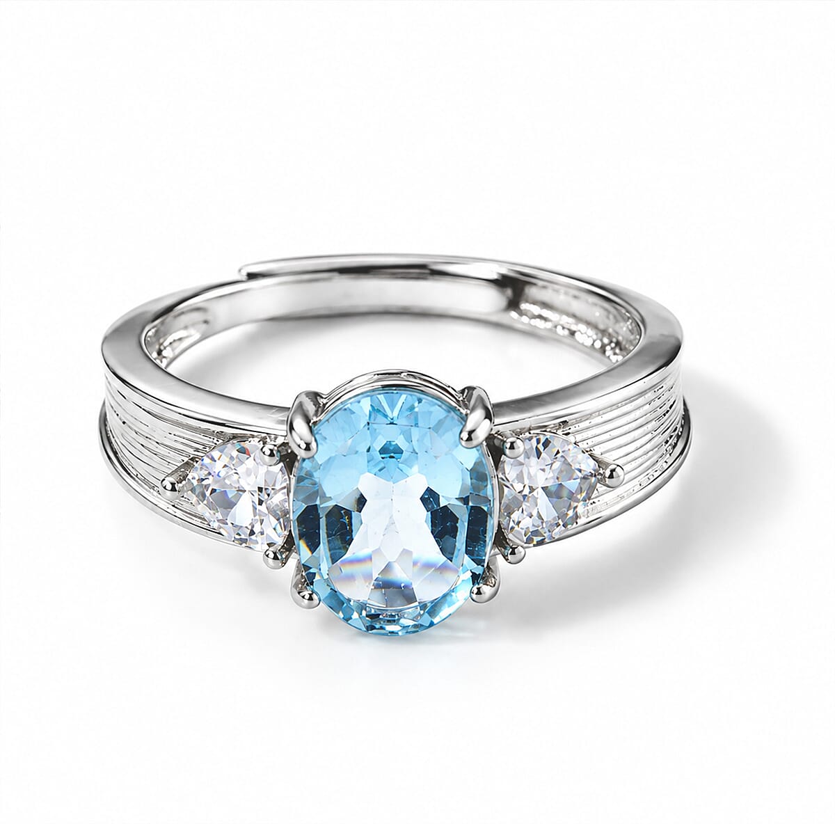 Blue Topaz & Simulated Diamond 2.50 ctw Ring in Silvertone (Adjustable)