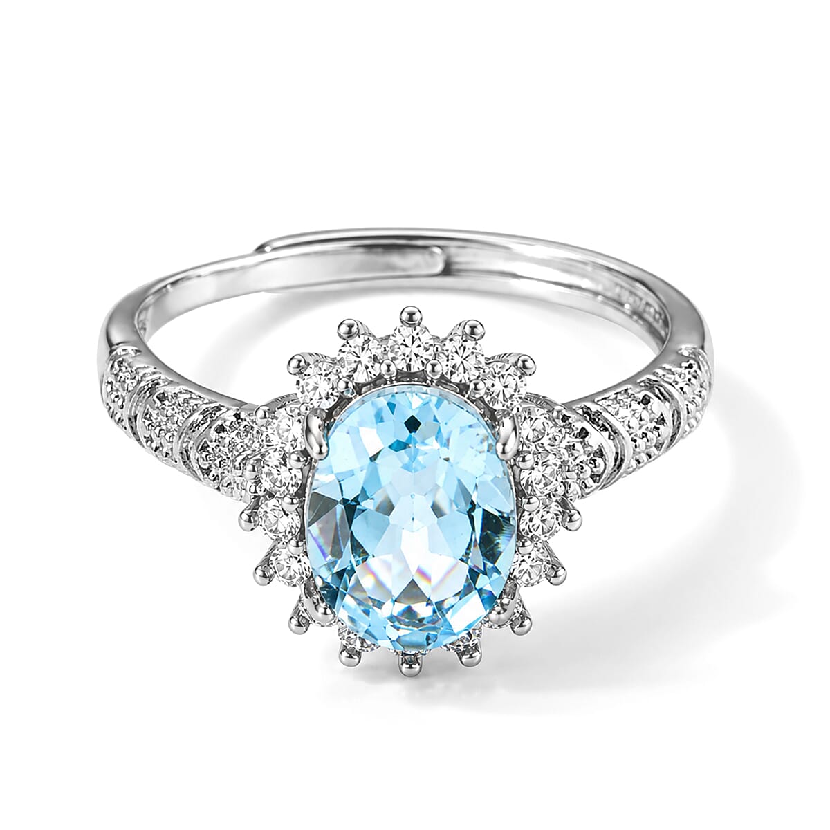 Blue Topaz and Simulated Diamond 3.50 ctw Ring in Silvertone (Adjustable)