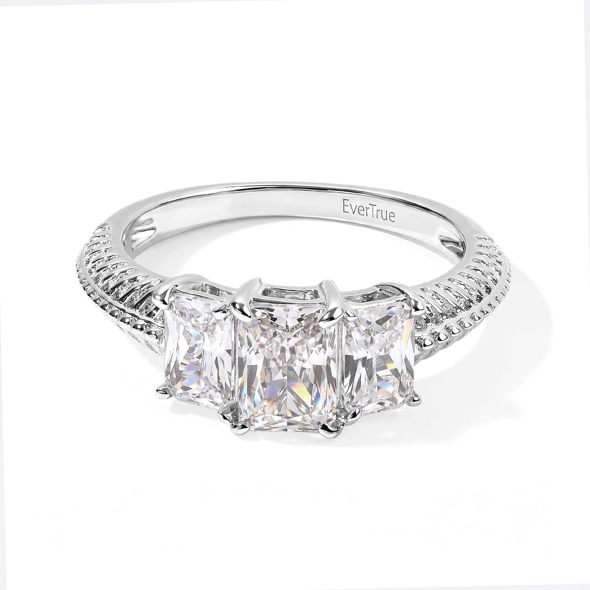EverTrue Simulated Diamond 3 Stone Ring in 18K YG Plated and Platinum Bond (Size 10.0) 3.65 ctw