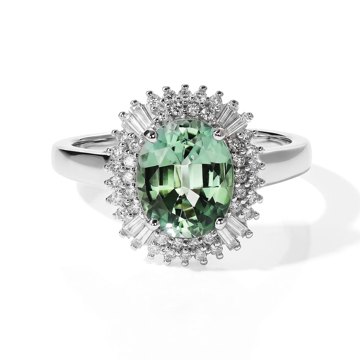 Luxoro AAA Mint Tourmaline and Diamond I2 2.80 ctw Halo Ring in 10K White Gold (Size 7.0)