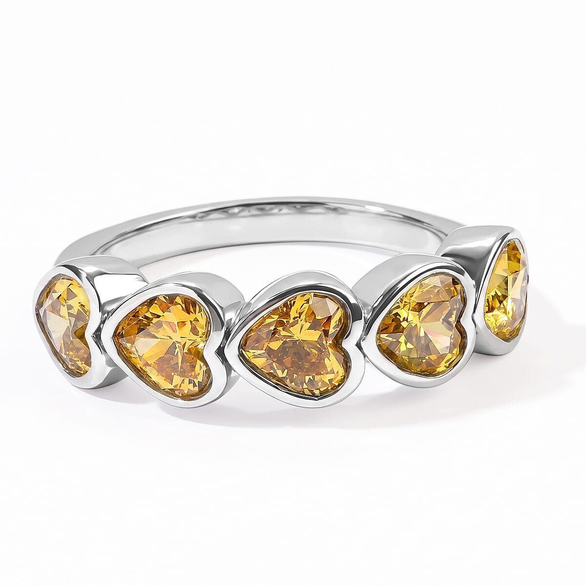 EverTrue Simulated Canary Diamond 5 Stone Ring in Stainless Steel (Size 10.0)